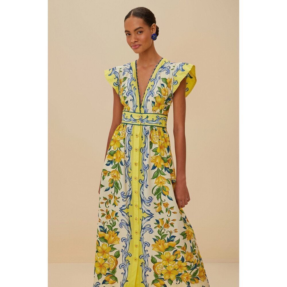 Farm Rio Women's Multicolor Sicily Scarf Print Cotton Maxi Dress Size Small NWOT - Picture 4 of 15